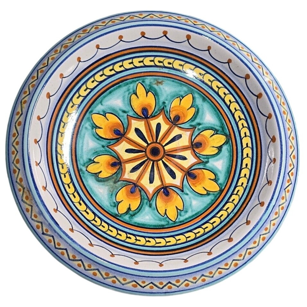 Balducci Enzo Assisi Italy Hand Painted Ceramic Bowl 8 Inch Blue Yellow Floral